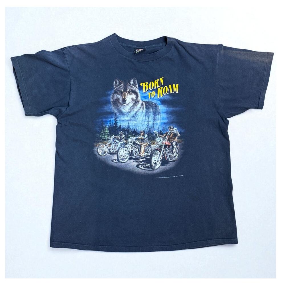 Vintage Born To Roam 3D Emblem T-Shirt Size XL Sturgis Single Stitch USA 1993